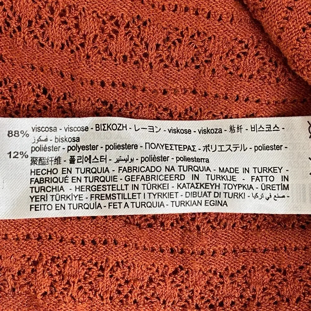 2/$30 ZARA Open Knit Crochet Sweater Small Burnt Orange Crew Long Sleeve #6453 - Picture 11 of 13